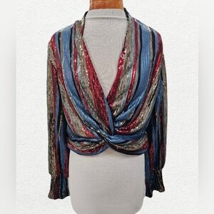 Multicolor Sequin Striped Women's Top